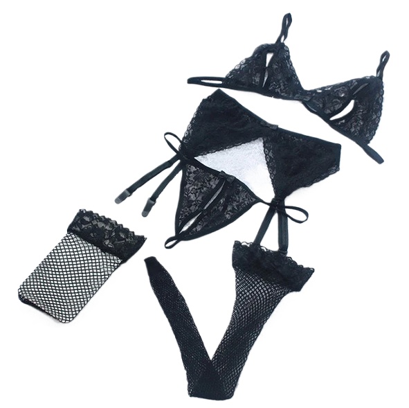 Lace Women Lingerie Set 4 Pcs  - Sheer Mesh Bra 리뷰 및 가격